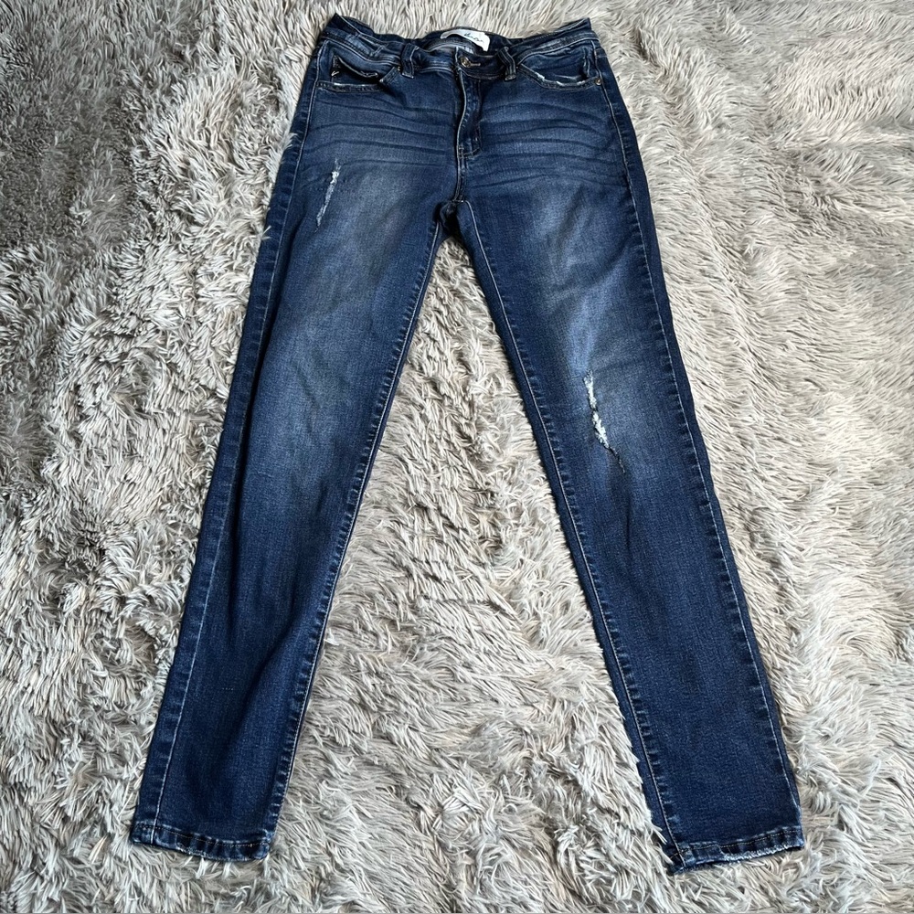 KanCan Jeans Womens Size 28 Estilo Distressed Whiskered Skinny Jeans Blue